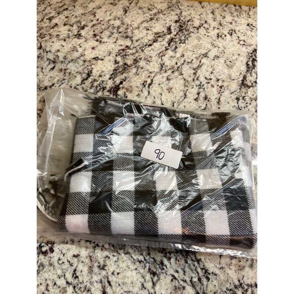 Buffalo Check Scarf Black & White 68"x13" | Fringe Grunge Minimalist (Flawed) - Picture 8 of 9